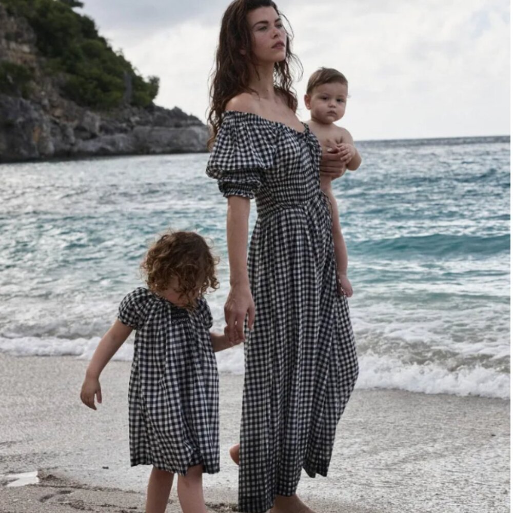 DÔEN Ischia Gingham Cotton Tie-Waist Midi Dress - Noir Greta Gingham